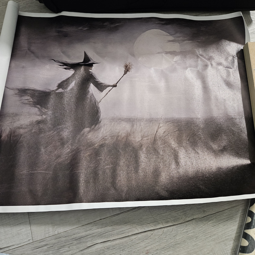 Vintage Oil Painting Halloween Witch In Moonlight Meadow Poster Canvas Wall Art